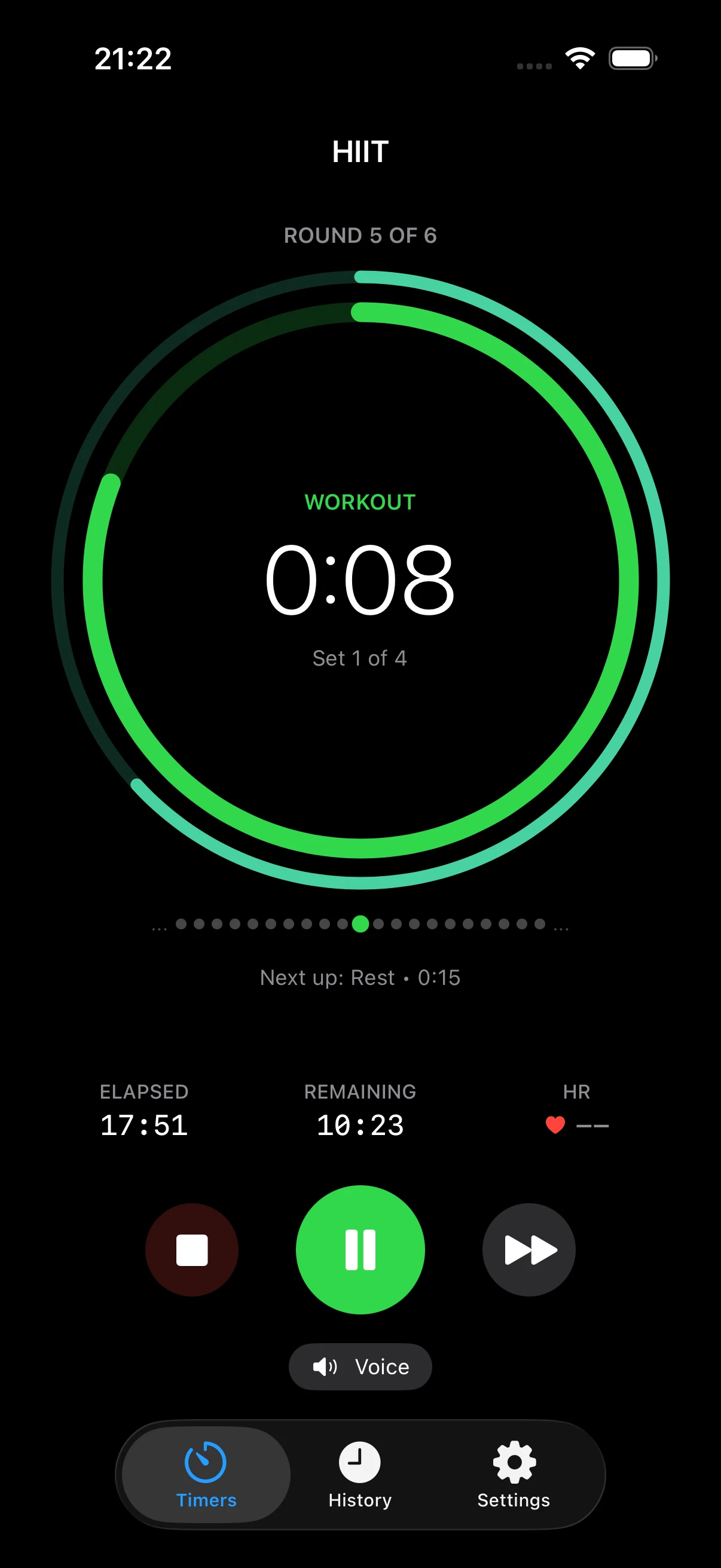 Active HIIT workout with timer rings